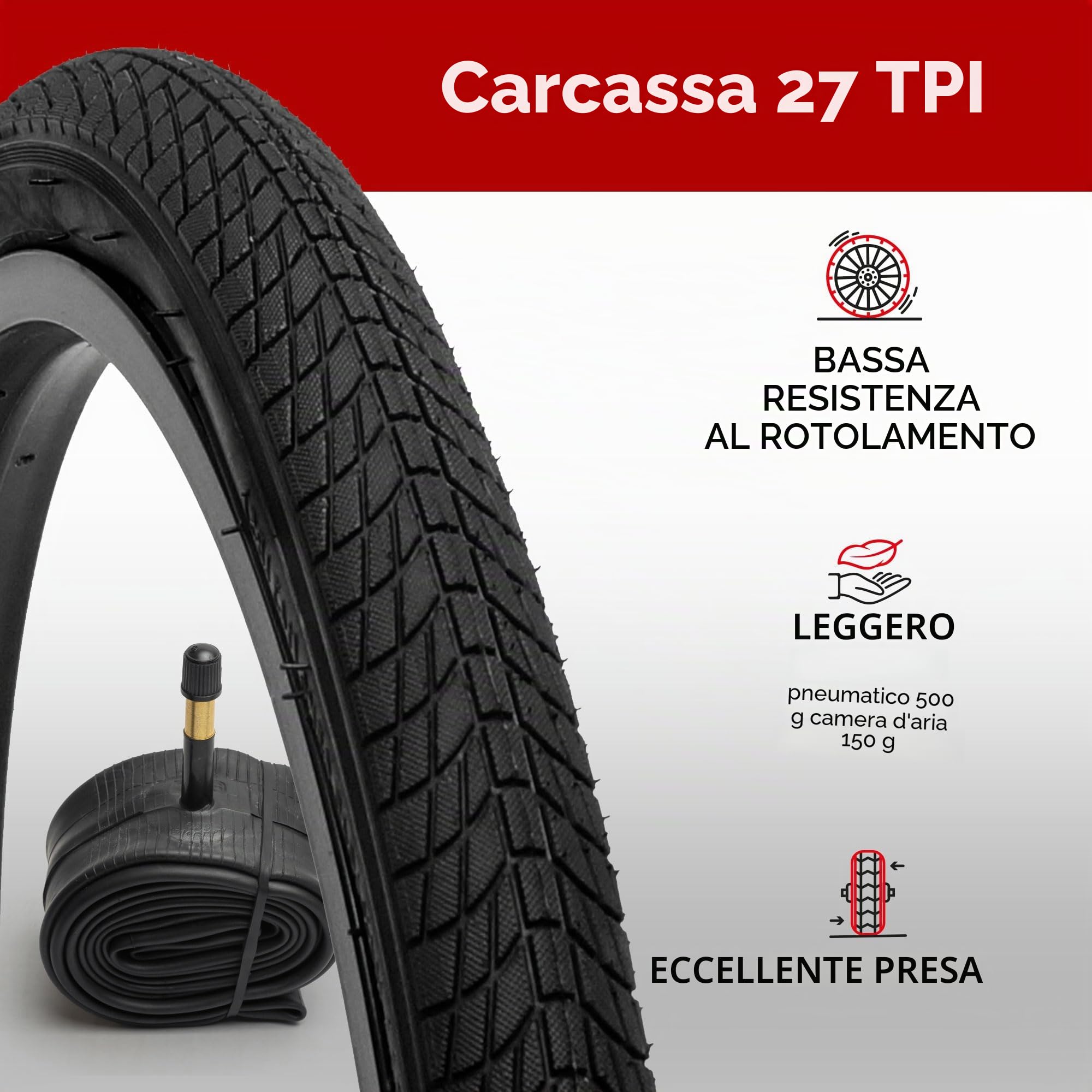 Fincci Set 2 Copertoni 20 x 1.75 Pollici (47-406) e 2 Camere d’Aria Schrader – Kit Completo per BMX, MTB Bambino, Bici Pieghevole ed E-Bike – Pneumatici Tassellati ad Alta Tenuta – Nero
