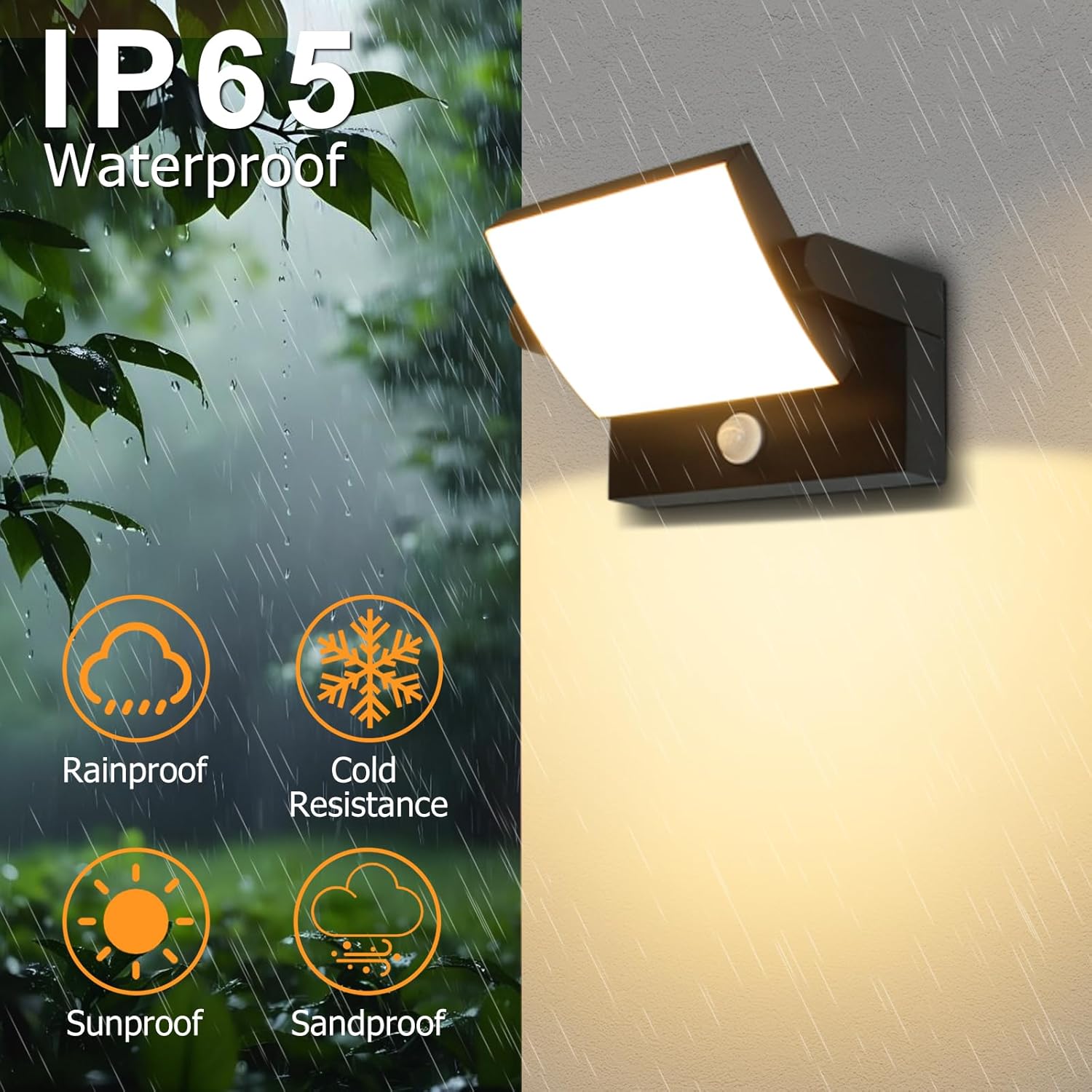 Motion Sensor Outdoor Light Black 350 °Rotatable 18W 1980LM Modern Porch Light IP65 Waterproof Wall Sconce for Outside 3000K Warm White Patio Light for Entrance Doorway House Gardern Garage
