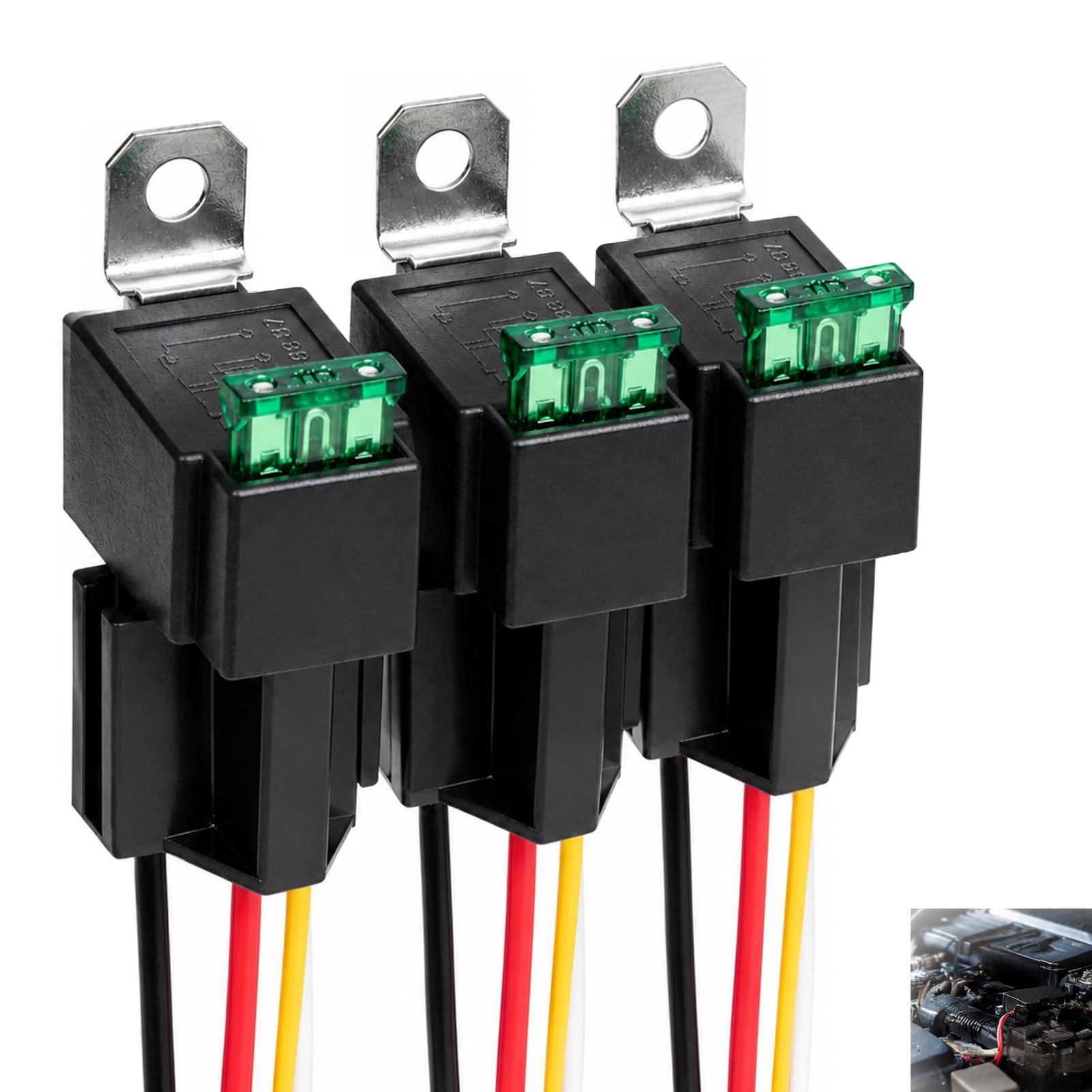 3 Pcs Relais Automobile 12v Avec Fusible 30a,Faisceau De Câbles 12 Awg,Relais éLectrique Spst 4 Broches Avec Diode Intégrée,Fusible Relais Voiture Camion,Support Fusible Ato/Atc Pour Voiture