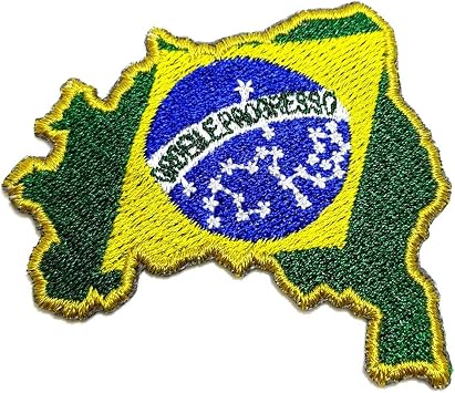 BP0403MT 01 Brasil Brazil Flag Map Embroidered Patch Gold Border Uniform Kart Kimono, Iron or Sew