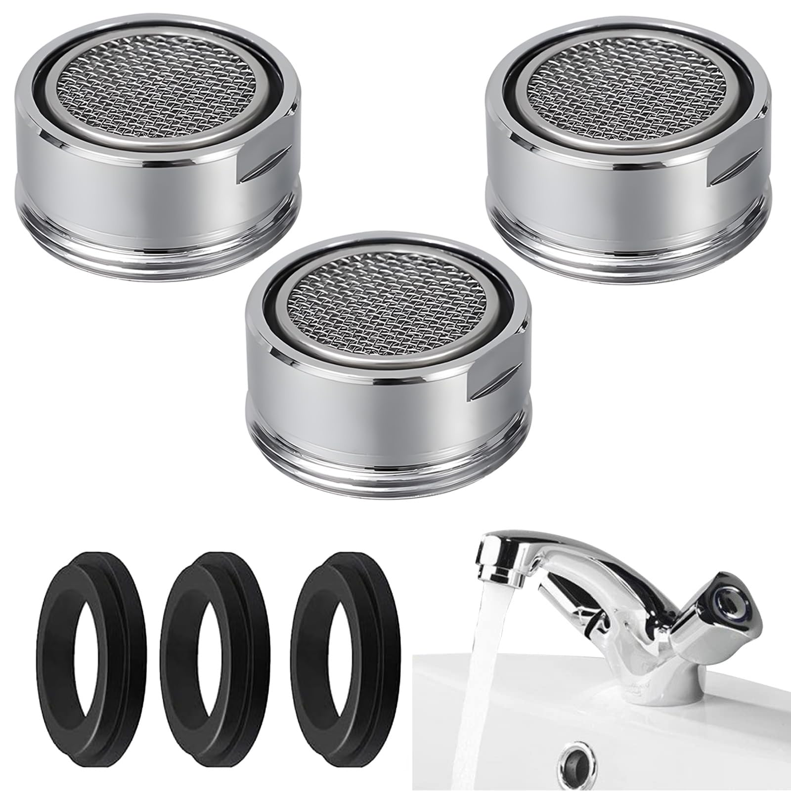 Koprek Women's Silver 3 Pack M24 Tap Aerators, 24Mm Tap Water Filters For Taps, Tap Air Aerators, Water-Saving Kitchen Tap- Aerator For Kitchen & Bathroom Mixer, Faucet Filter Replacement Insert