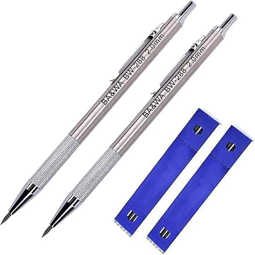 Paquete de 2 portaminas de 0.079 pulgadas (0.079 in) de metal, lápiz mecánico automático de dibujo para dibujo, carpintero, manualidades, bocetos de