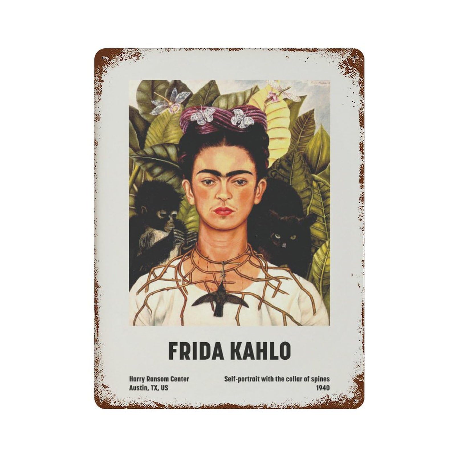 xiaoxiaoshen Frida Kahlo Self Portrait Feminist Work Wall Decor Art Metal Tin Poster Modern Home Decor Art Home Bar Shop Decorations Vintage Sign 40x30cm