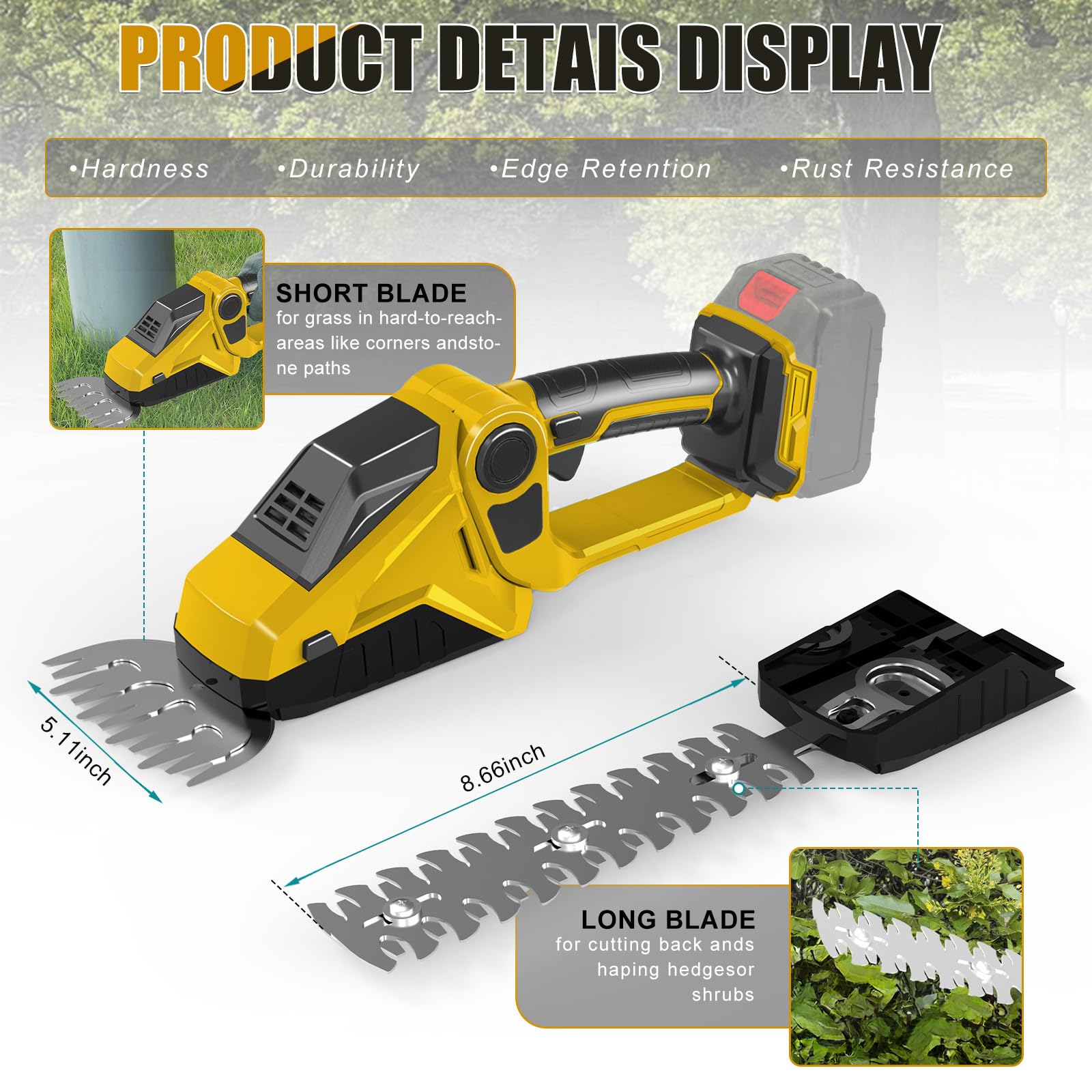 Cortasetos a batería Compatible con Dewalt 20 V 18 V sin baterías | cortasetos cortasetos para jardín arbustos setos tijeras para césped eléctrico cortasetos con cuchillas cortasetos y hierba