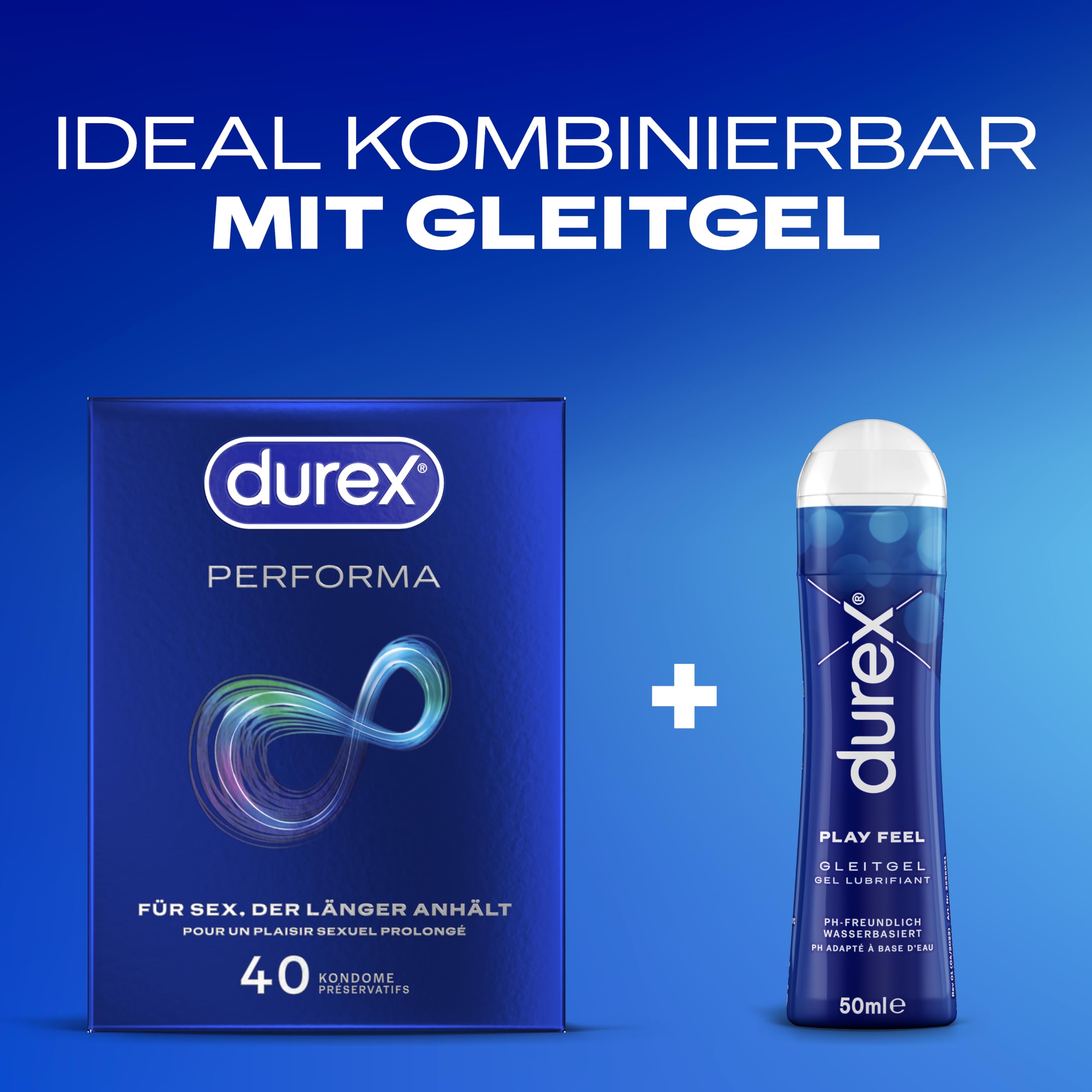 Durex Performa Kondome mit Benzocain, 40 Stück, verzögernd