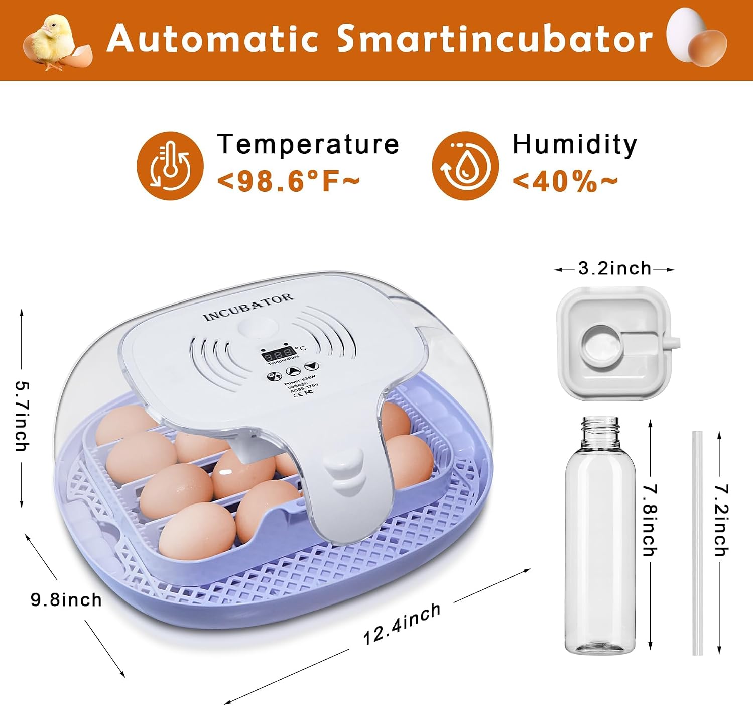 16 Egg Incubator with Automatic Egg Turning and Humidity Control,360 Degree View with Clear Window, Incubators for Hatching Eggs, Chicken, Ducks, Goose, Pigeon, Quail, Parrot