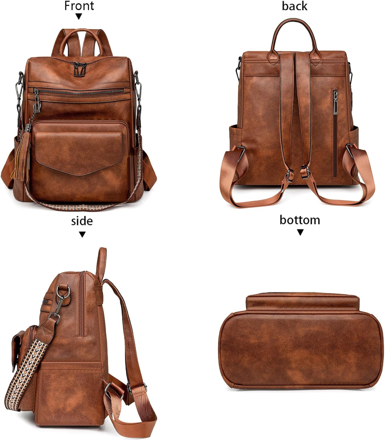 Womens Fashion Backpack Purse for Women Leather Multipurpose PU Ladies Shoulder Bag Travel bag Satchel Handbags (brown) - Image 6