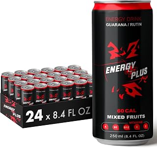 Energy Plus Guarana Energy Drink, 80mg Caffeine, Low Calorie, A,B,C,E Vitamins, Minerals & Amino Acids, (250ml) 8.4oz Pack of 24