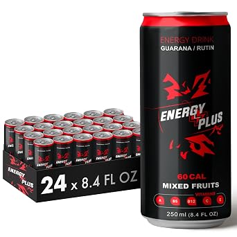 Energy Plus Guarana Energy Drink, 80mg Caffeine, Low Calorie, A,B,C,E Vitamins, Minerals & Amino Acids, 250ml 8.4oz Pack of 24