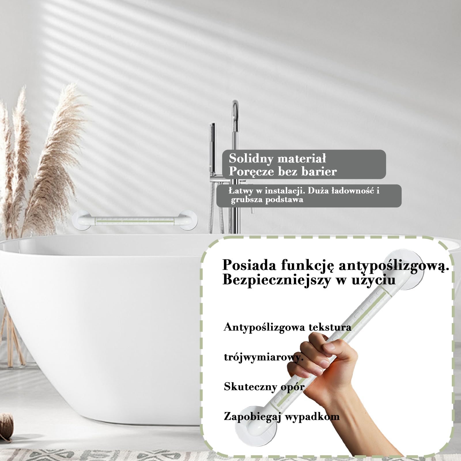 Antypoślizgowe uchwyty zabezpieczające, 60 cm, antypoślizgowe, ze stali nierdzewnej ABS 304, uchwyt łazienkowy, dla kobiet w ciąży, dzieci, seniorów