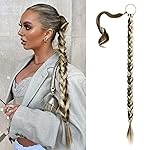 SEIKEA Long DIY Braided Ponytail Extension with Hair Tie Straight Wrap Around Hair Extensions Ponytail Natural Soft Hairpiece Light Brown with Medium Golden Blonde 34 Inch (After Braided 30 Inch)