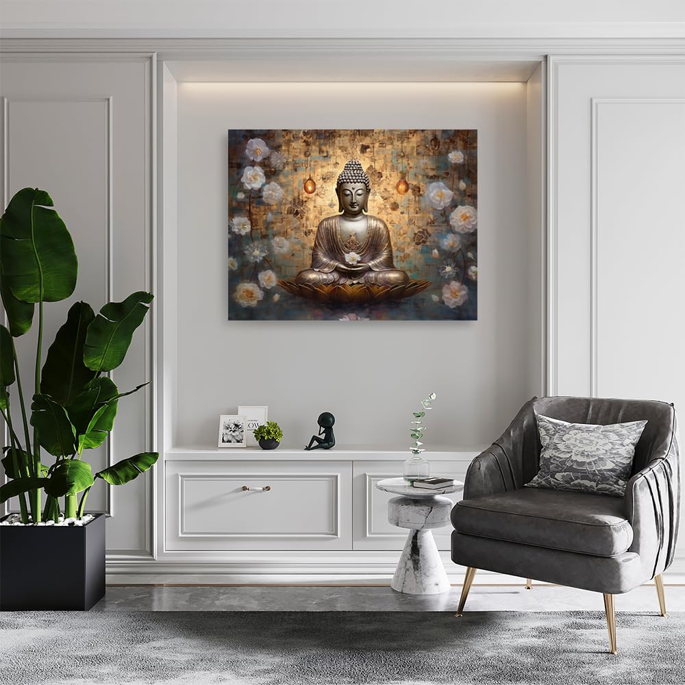 Wakefit Wall Painting, Kaleidoscope Dreams Canvas Wall Art, Wooden Framed Buddha Paintngs, Painting for Wall decoration, Wall Painting for Living Room, Modern Home Decor, Set of 1, (24 x18 inch)