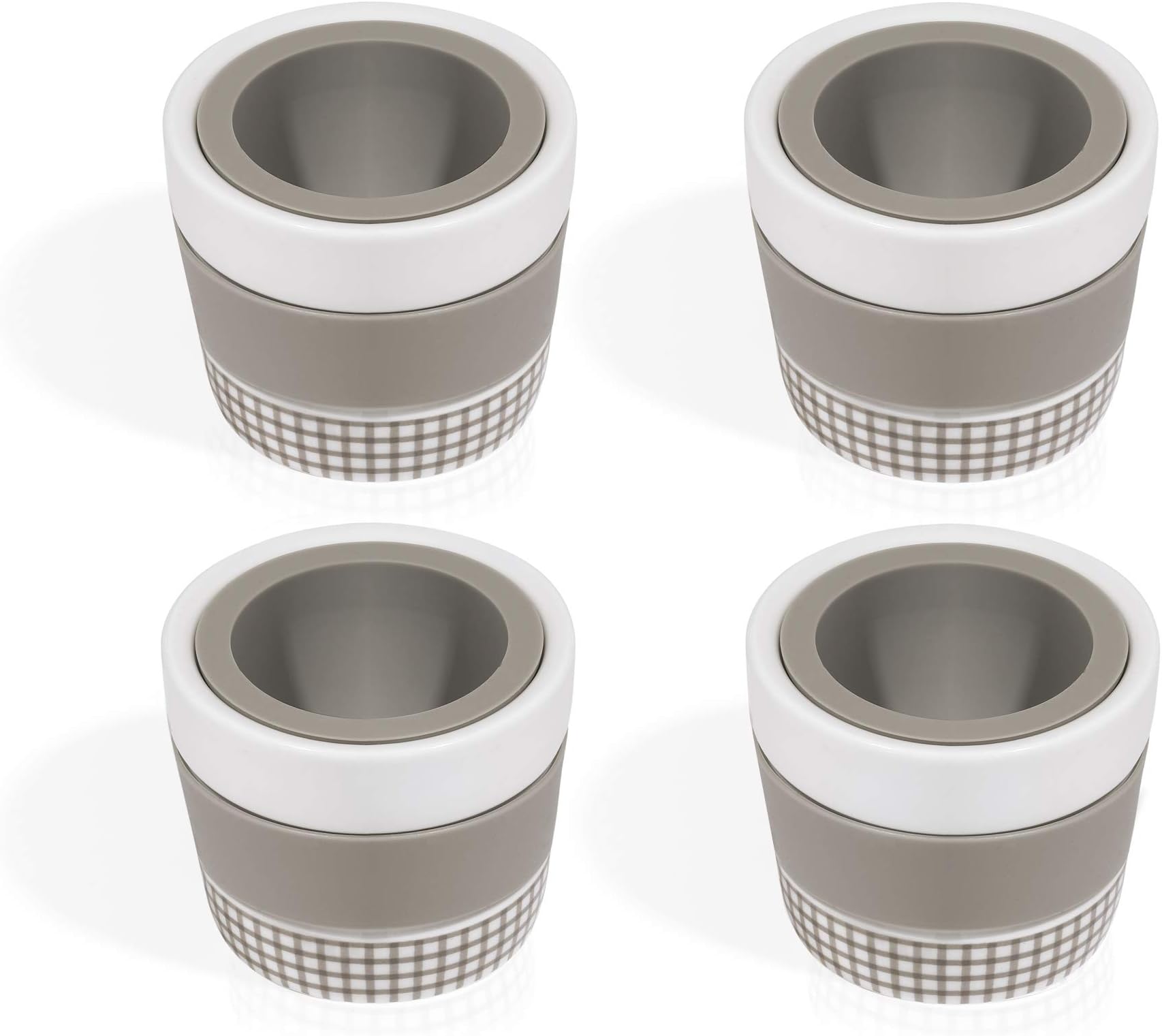 KitchenGet - Egg Cups Holder Set - Set of 4 Breakfast Egg Cup Silicone and Ceramic Porcelain Holders