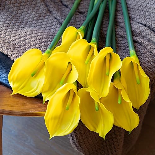 Miniatura 6 de Flores artificiales Calla Lilly 25.6 pulgadas, ramo de flores falsas grandes suaves al tacto real, plantas de tallo largo, 5 piezas para el hogar