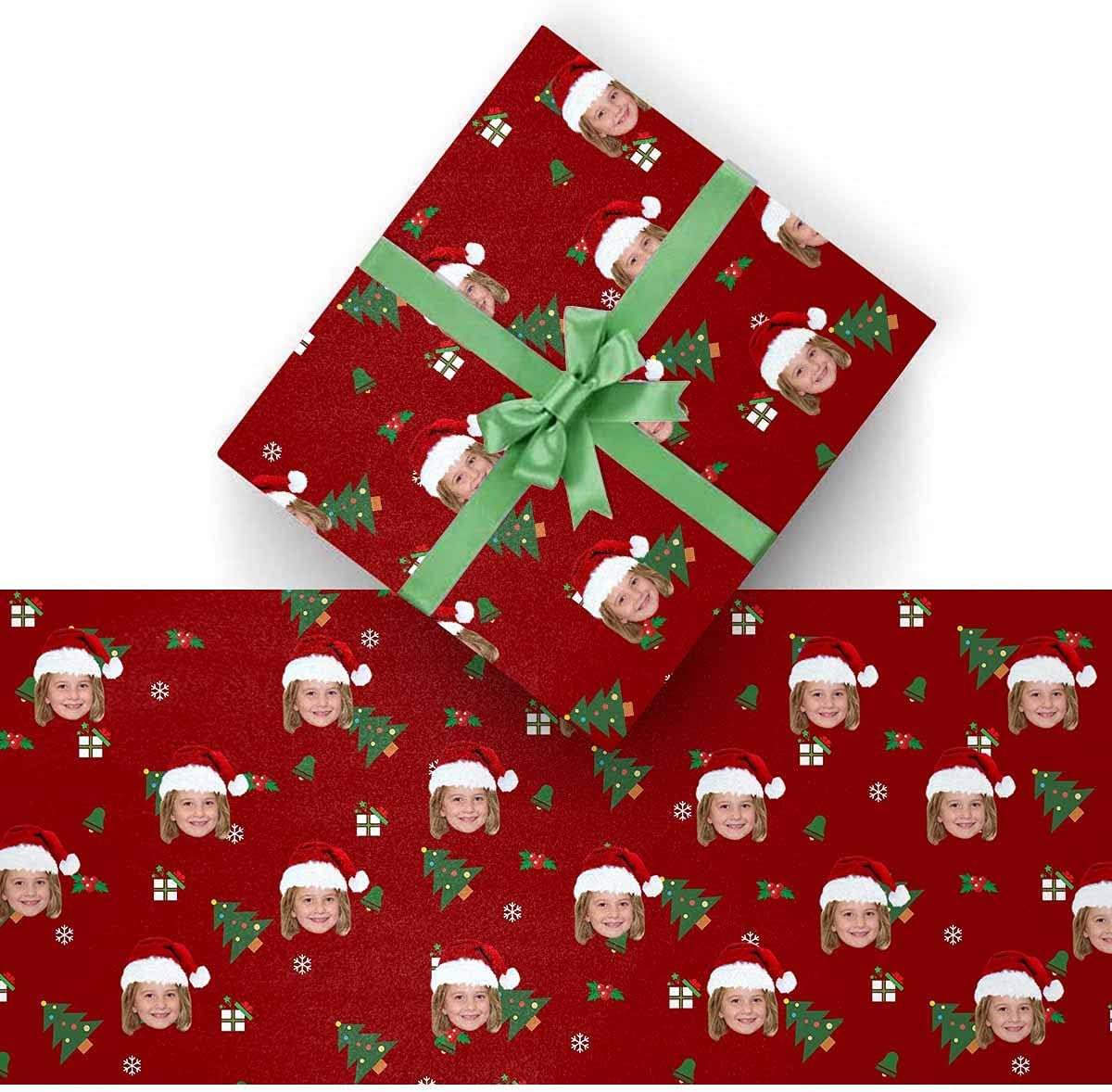 InterestPrint Custom Photo Wrapping Paper Merry Christmas with christmas tree Personalized Happy Birthdays Wrapping Paper Custom Name Gift Wrap Roll 58"x 23"