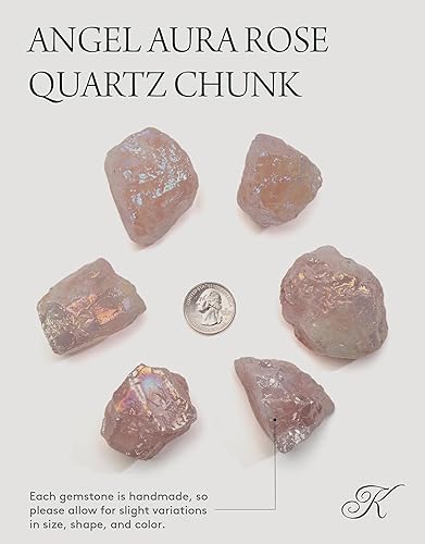 Miniatura 4 de KALIFANO Angel Aura - Cristal de cuarzo rosa – Trozos de cuarzo rosa crudo de alta energía con tarjeta de información, roca de reiki natural