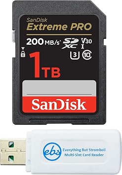 SanDisk Extreme Pro 1TB SDXC SD Memory Card Works with Canon EOS R3, EOS R5, EOS R6 Mirrorless Camera Class 10 SDSDXXD-1T00-GN4IN Bundle with 1 Everything But Stromboli MicroSDXC & SD Card Reader