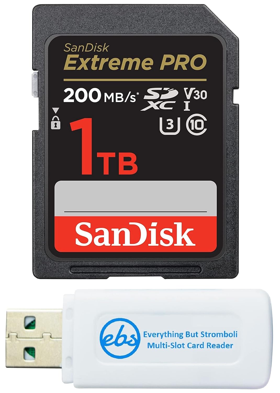SanDisk Extreme Pro 1TB SDXC SD Memory Card Works with Canon EOS R3, EOS R5, EOS R6 Mirrorless Camera Class 10 (SDSDXXD-1T00-GN4IN) Bundle with (1) Everything But Stromboli MicroSDXC & SD Card Reader