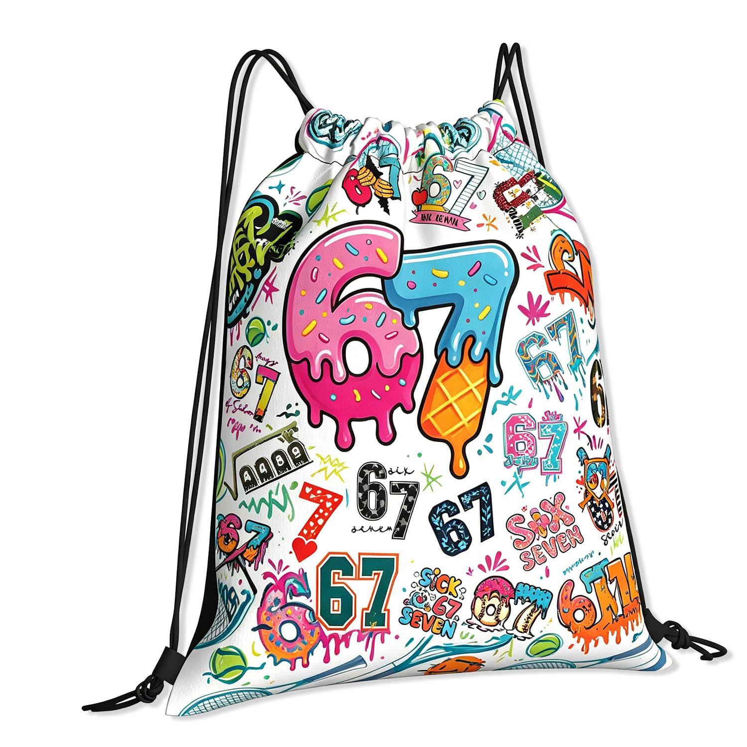 Sac De Gym Six Seven 67 Cm – Polyester, Cordon De Serrage, Design Coloré – Pour Enfants, Ados, Adultes – École, Sport, Voyage
