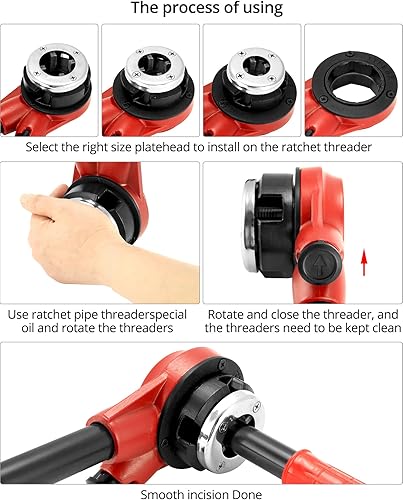 Miniatura 5 de QWORK Kit de roscas de tubo, cortador de tubos resistente de 18 a 2 pulgadas con 2 ruedas de corte de repuesto + herramienta manual de roscado de