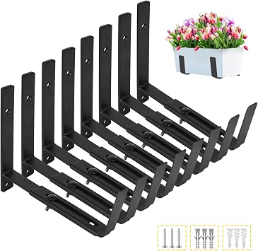 LukLoy Window Planter Box Brackets, 8 Pack Adjustable Heavy Duty Wall Mount Window Flower Boxes Outdoor with Bracket 6 to 12 in, with 70lbs Capacity, Black