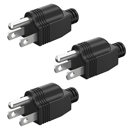 NEMA 5-15P Electrical Replacement Plugs End,125V 15A 2Pole 3Wire Male Plug | 3 Pack Extension Cord Ends,3 Prong Power Replacement,Ground Neutral Generator Plug,3 Wire Grounding Plug
