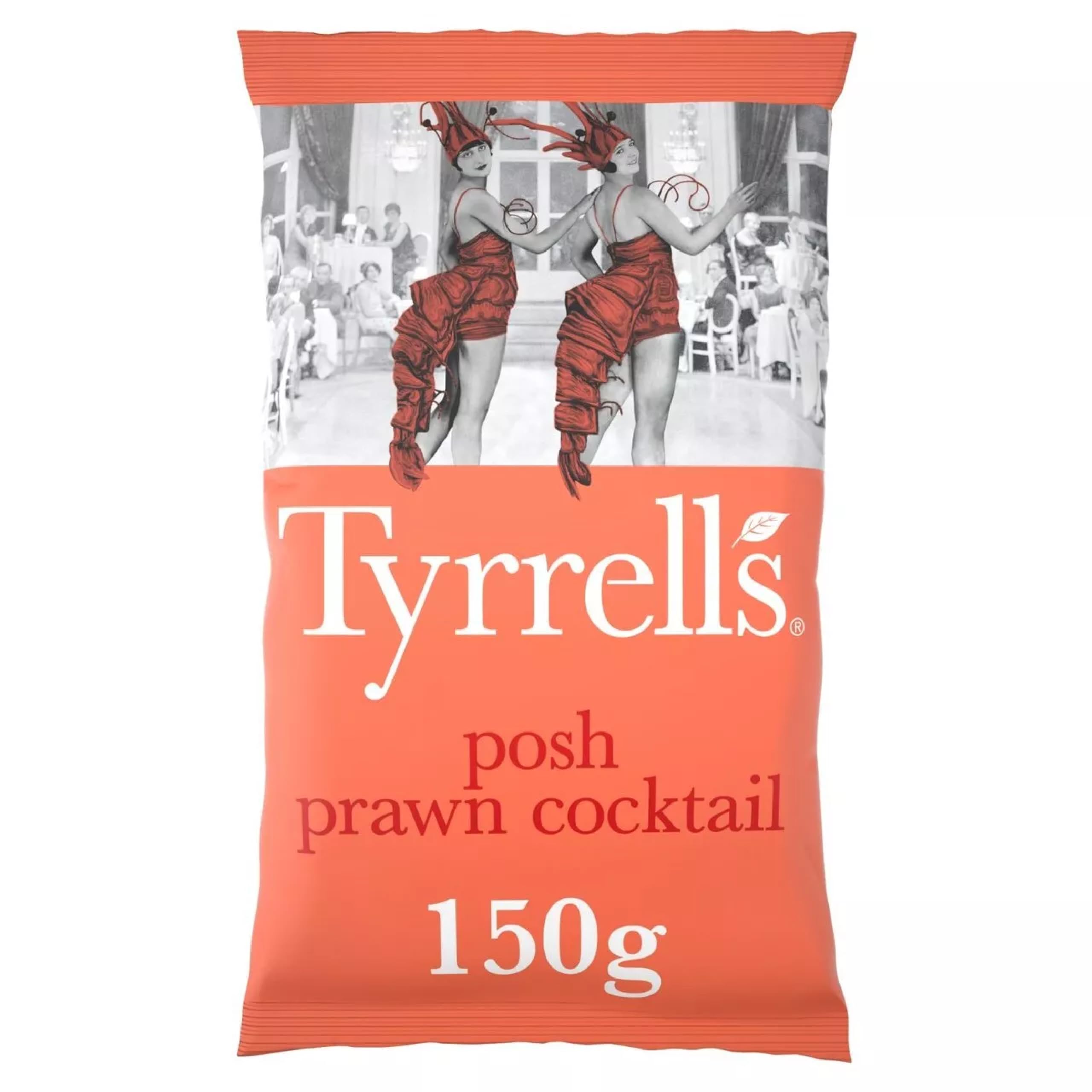 Tyrrells Crisps POSH PRAWN COCKTAIL 150g Sharing Bag - Hand-cooked & spun for an exquisite fresh taste. No artificial ingredients (No artificial flavour, colours or MSG)