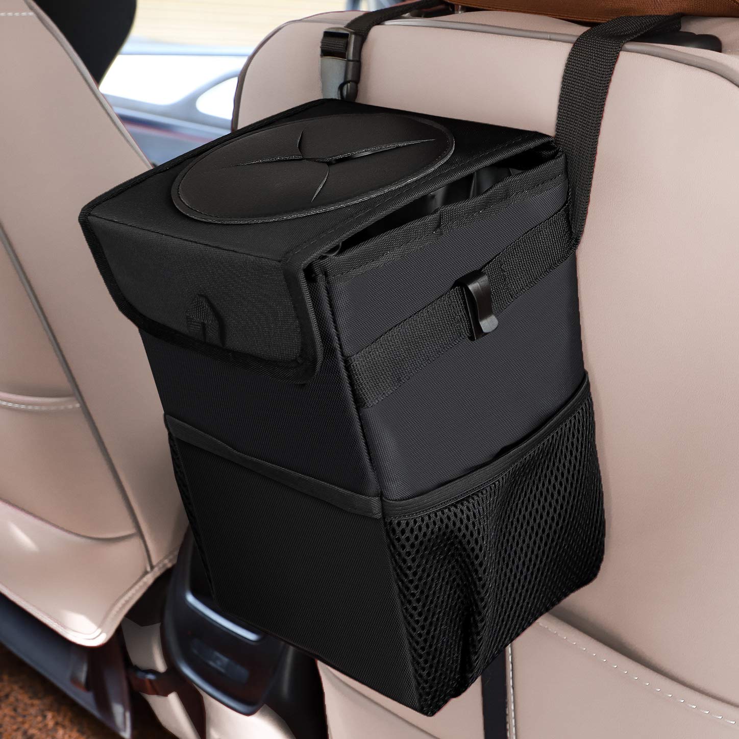 Womdee Car Trash Cans with Lid, Multipurpose Garbage Bag and 3 Storage