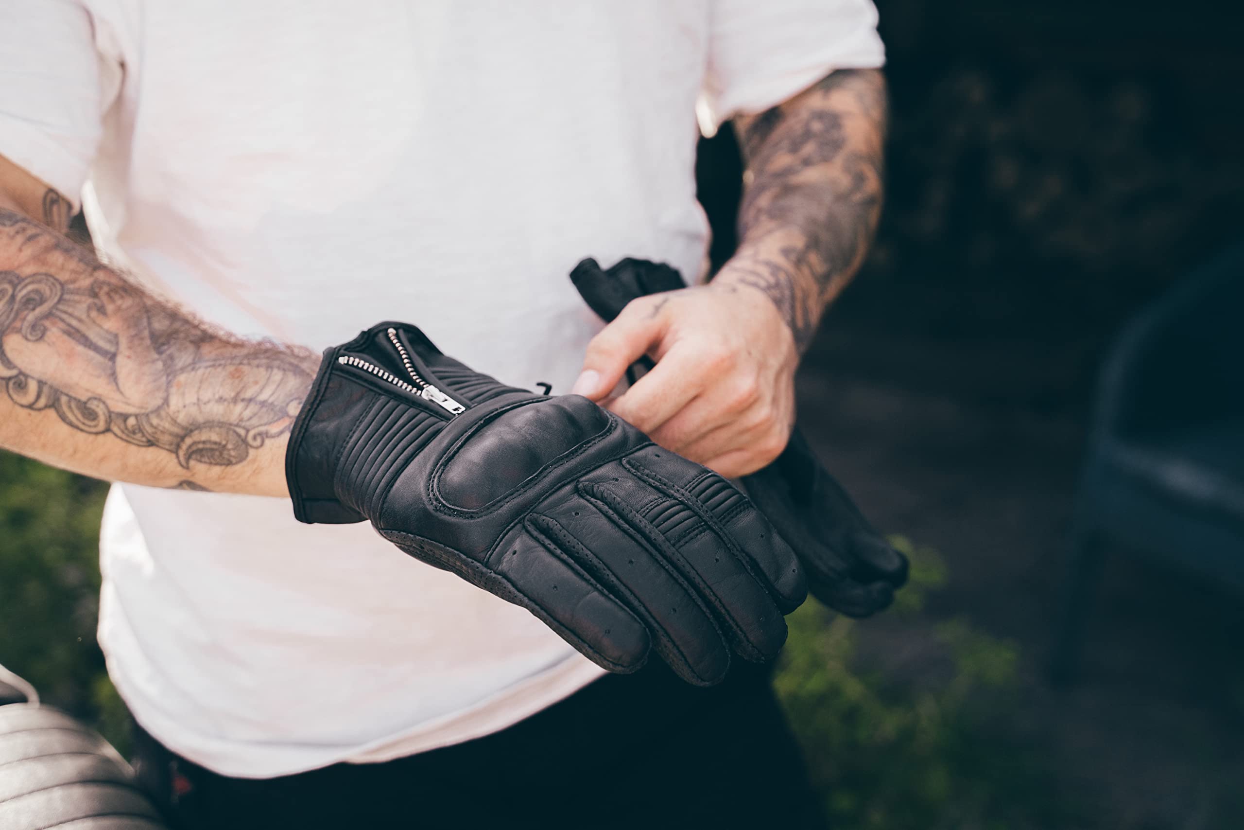 Texpeed Guanti da moto in pelle uomo - Estivi/invernali Guanti per motociclisti - Protezione delle mani zippata per ciclomotore Armatura