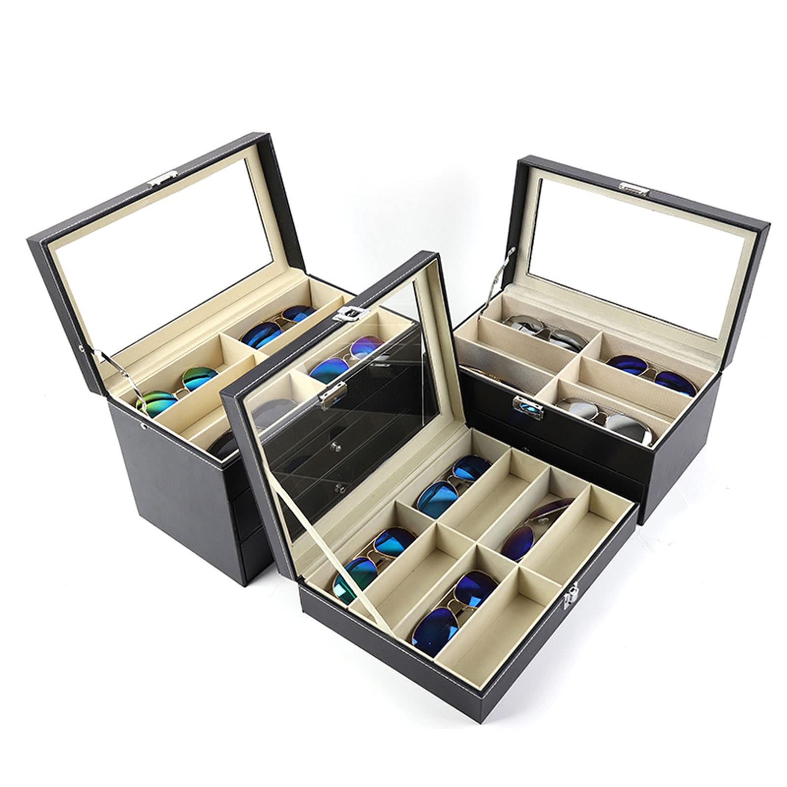 Stojak na okulary, okulary przeciwsłoneczne organizer Black Sungglas uchwyt pudełko do przechowywania okularów korektor ozdoba zegarka organizer okulary okulary okulary przeciwsłoneczne stojak (rozmiar: średni)
