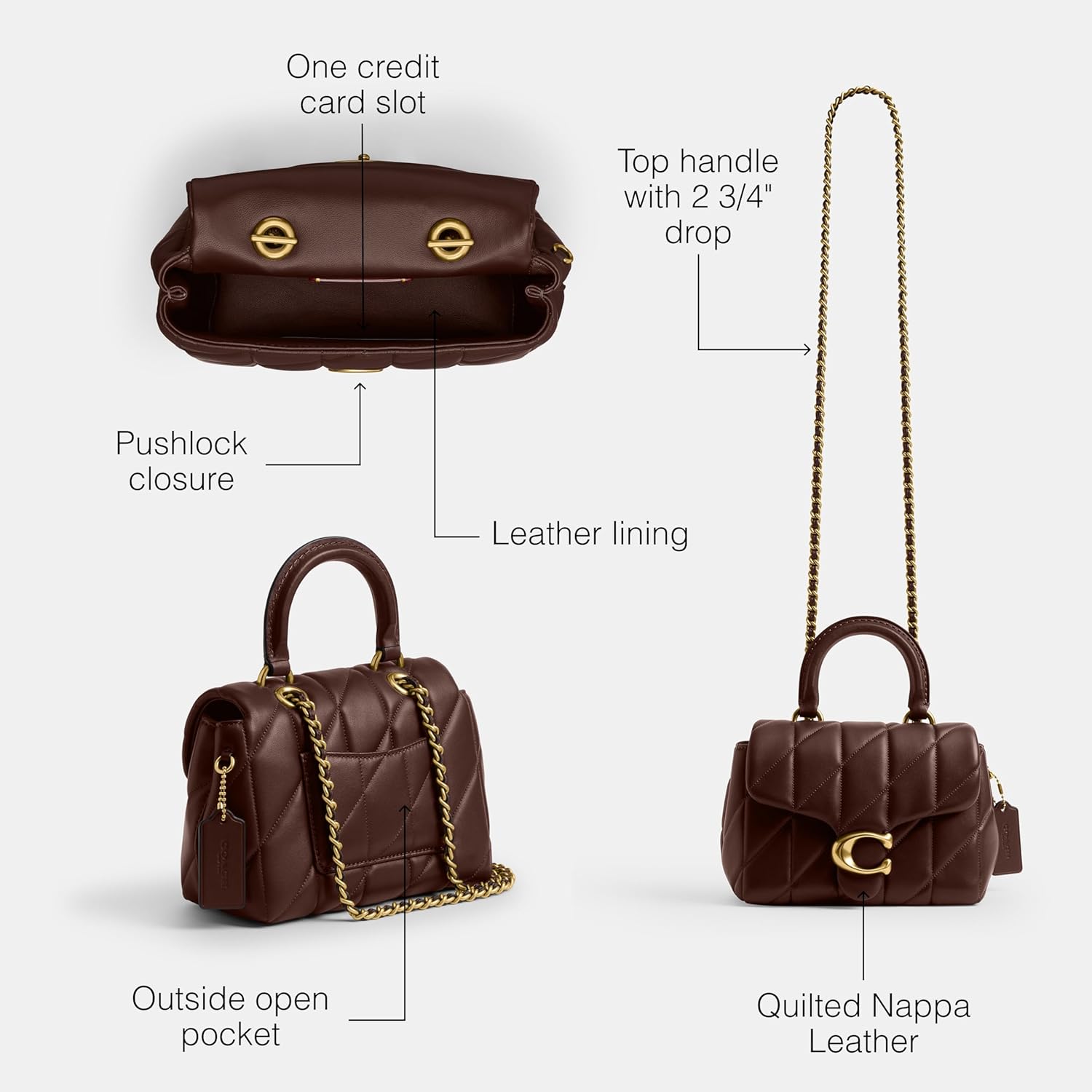 COACH Women's Quilted Leather Tabby Top Handle Bag - Image 3