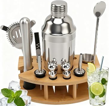 12pcs Cocktail Shaker Set, Stainless Steel Cocktail Making Kit with Stand