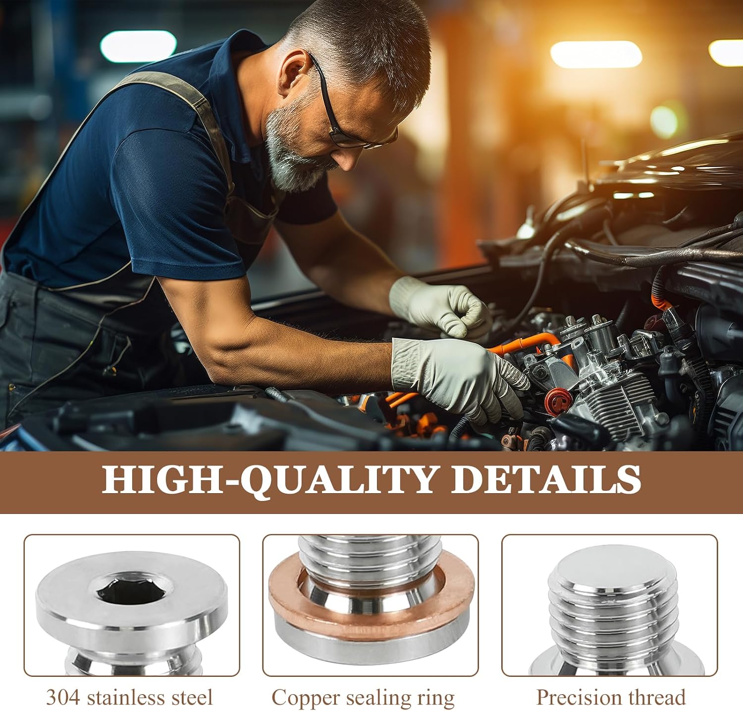 2PCS M14x1.5 Sensor Plug with Inner Hex Head & Red Copper O-Ring, 304 Stainless Steel Sealing Bung Plug, Thread Plugs Pipe Plugs for Car Truck Motorcycle, Universal Car Accessories (M14x1.5)