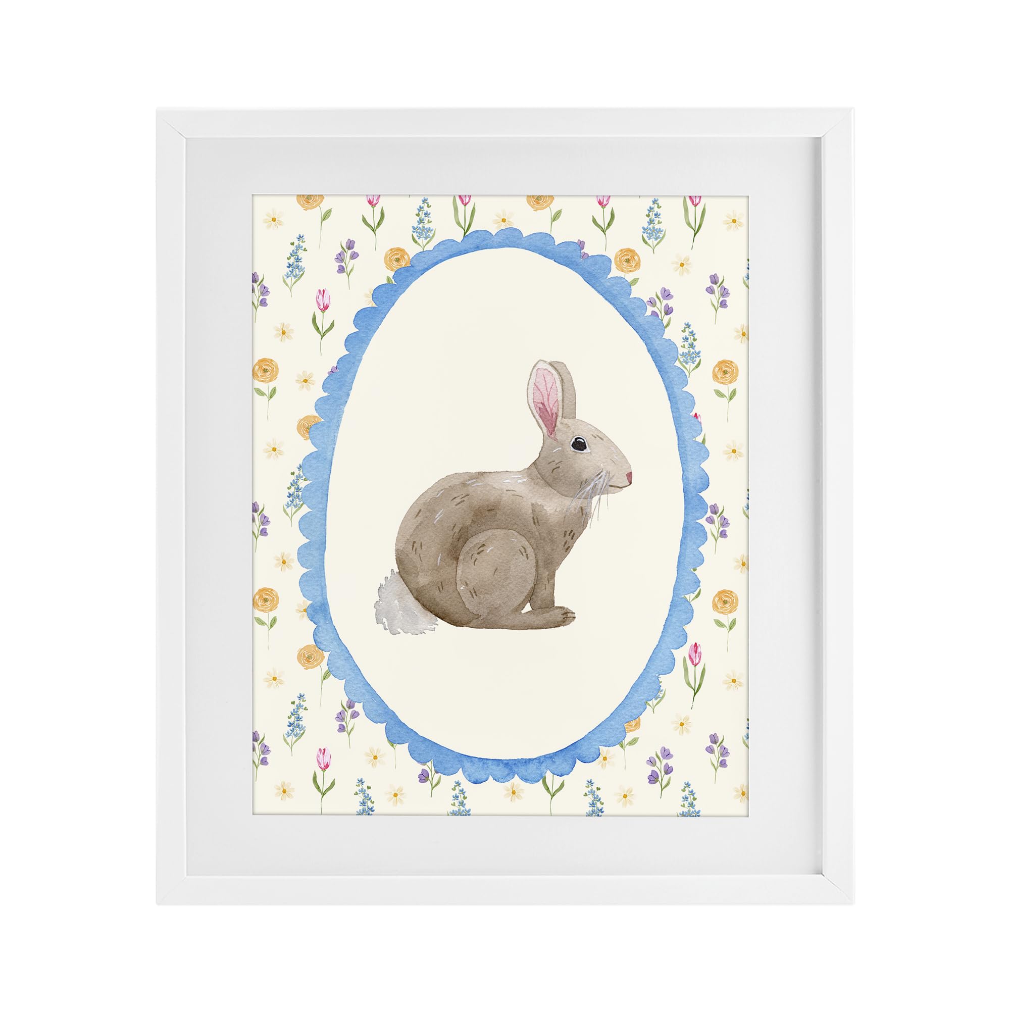 Stupell Industries 'Delicate Spring Bunny Florals', Framed Print Under Glass, White, 17 x 21 Inches, Easy to Hang and Sturdy, Made in USA, by Nina Jacobs