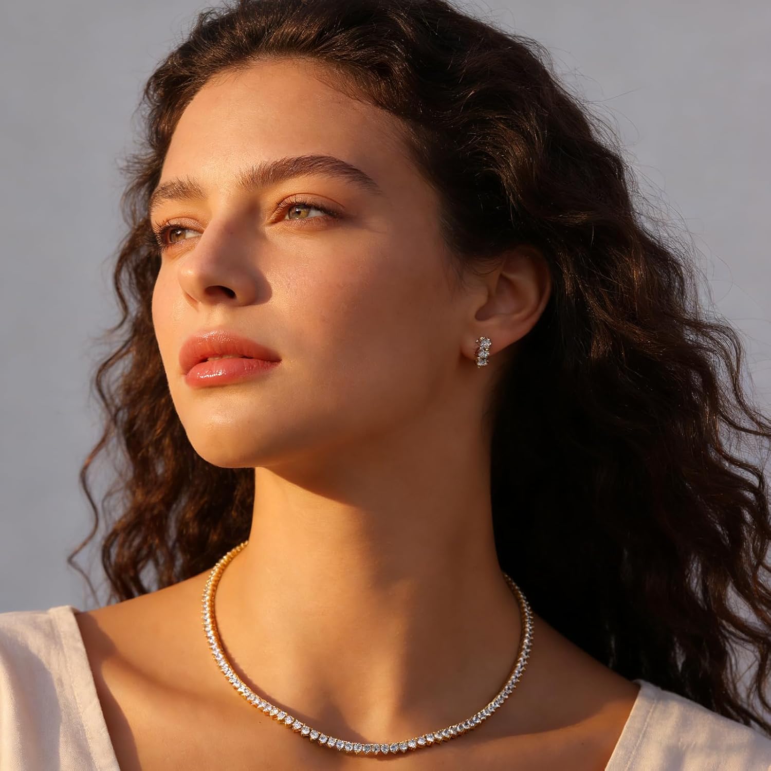 BREN 3mm 3 Prong Tennis Necklaces for Women Men, 18K White/Yellow Gold Plated 16/18 inches Round Cubic Zirconia Dainty Chain Jewelry