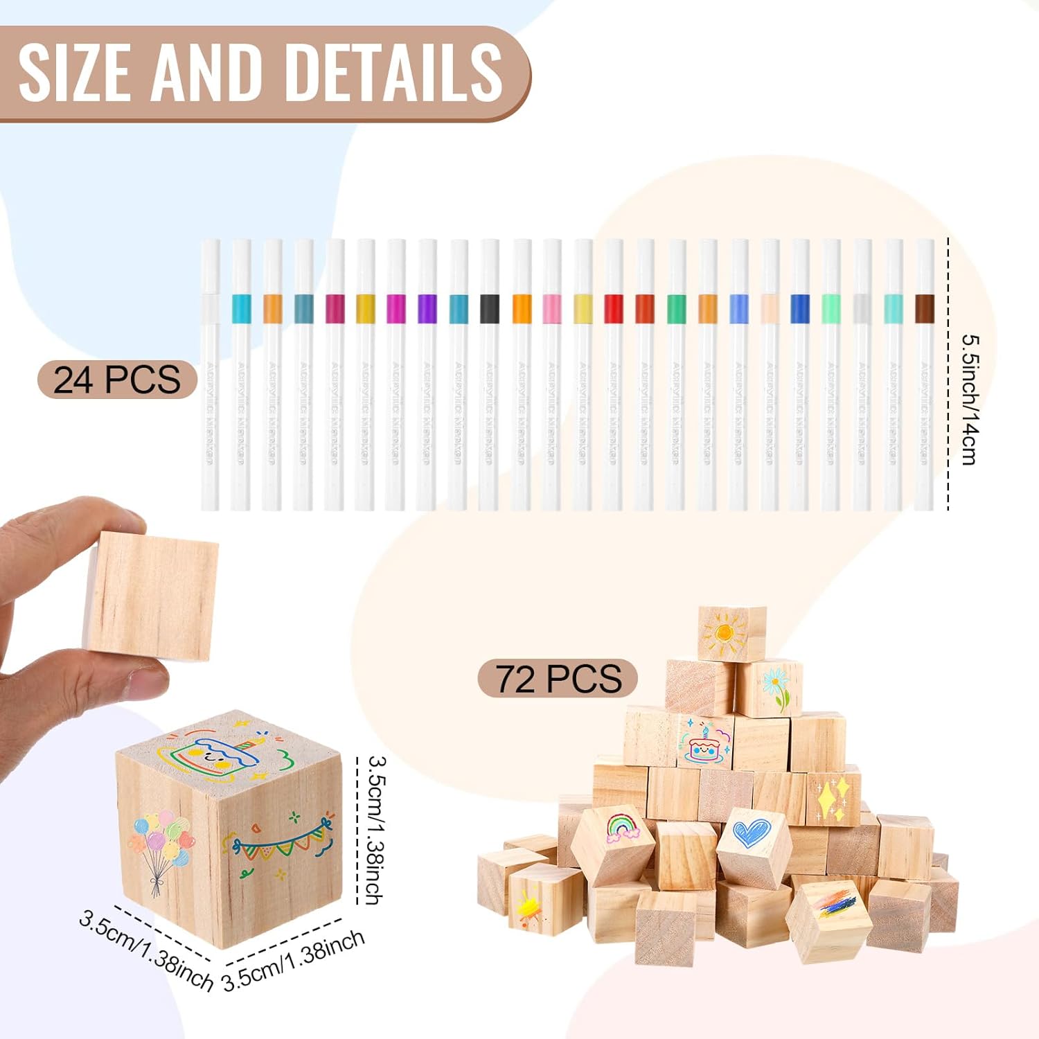 97 Pcs Baby Shower Activities Kit, 72 Pcs Baby Shower Blocks to Decorate and 24 Acrylic Markers Pen, Wooden Games Sign Kit for Gender Reveal Party Activity Favors(leaves)
