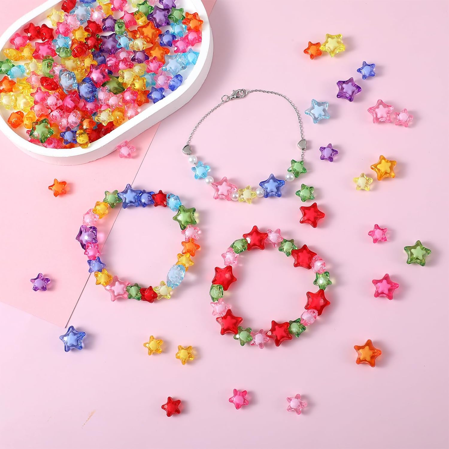 250 Pcs Acrylic Star Beads,2 Sizes Star Beads for Bracelets Jewelry Making DIY Crafts (Multicolor) - Image 6