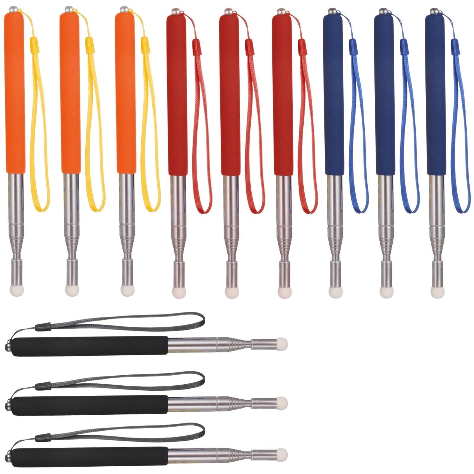 Lot de 12 pointeurs télescopiques pour professeurs avec lanières, pointeur tableau blanc extensible 39,4 pouces, embout en feutre souple, poignée antidérapante, pour cours et présentations