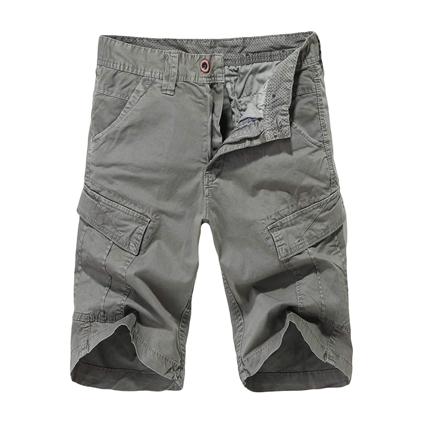 Maiyifu-GJ Men's Solid Color Cotton Cargo Shorts Outdoor Multi Pockets Short Casual Lightweight Military Short Pants (Grey,32)
