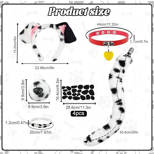 Foto 2 de 7 de QingWing 9 Piezas Disfraz Dálmata Set, Accessori per Costume da Cane Dalmata para Adulto