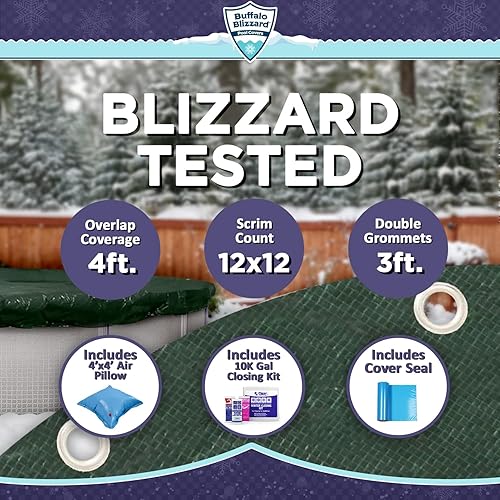 Miniatura 3 de Buffalo Blizzard Ripstopper - Funda de invierno verde para piscina redonda sobre el suelo de 15 pies, superposición de 4 pies que permite una