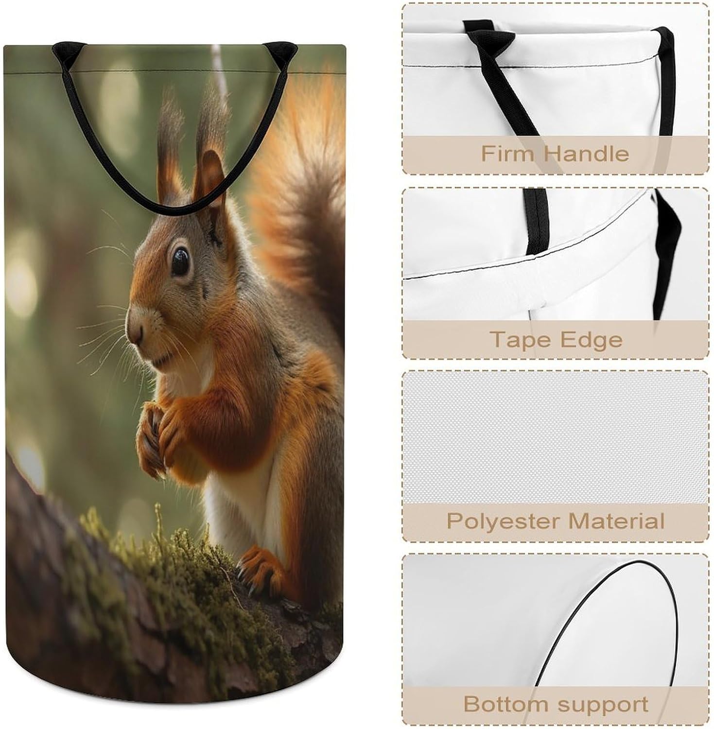 Large Laundry Hamper with Handles Wildlife Squirrel Laundry Basket Freestanding Waterproof Clothes Hamper for Living Room Bedroom Bathroom College Dorm