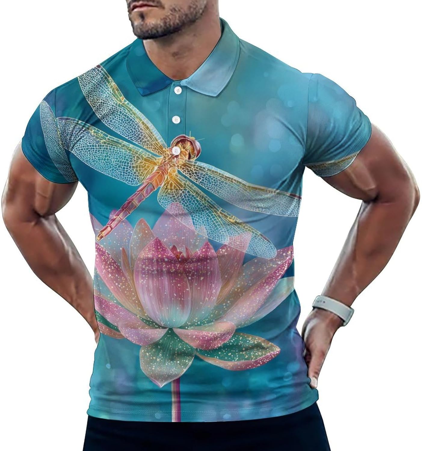 Dragonfly Perched on Lotus1 Golf Polo Shirts for Men Casual T Shirts 5X-Large