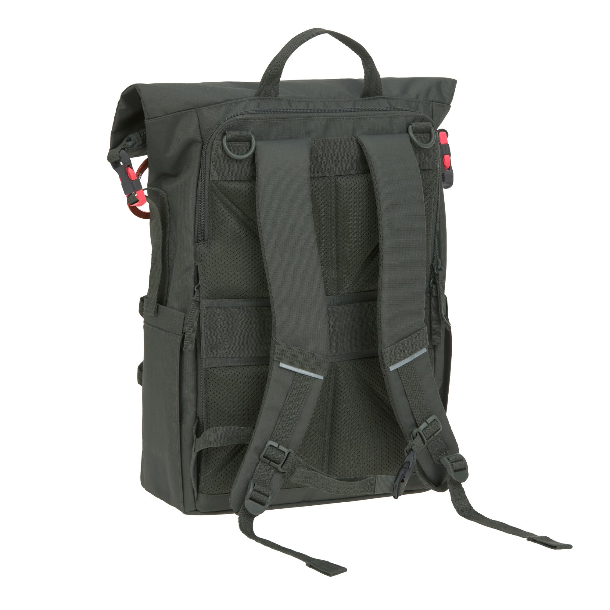 LÄSSIG Baby Wickelrucksack Wickeltasche Rucksack mit Wickelunterlage, Kinderwagenbefestigung, Flaschenhalter nachhaltig produziert/GRE Outdoor Rolltop Backpack dark olive
