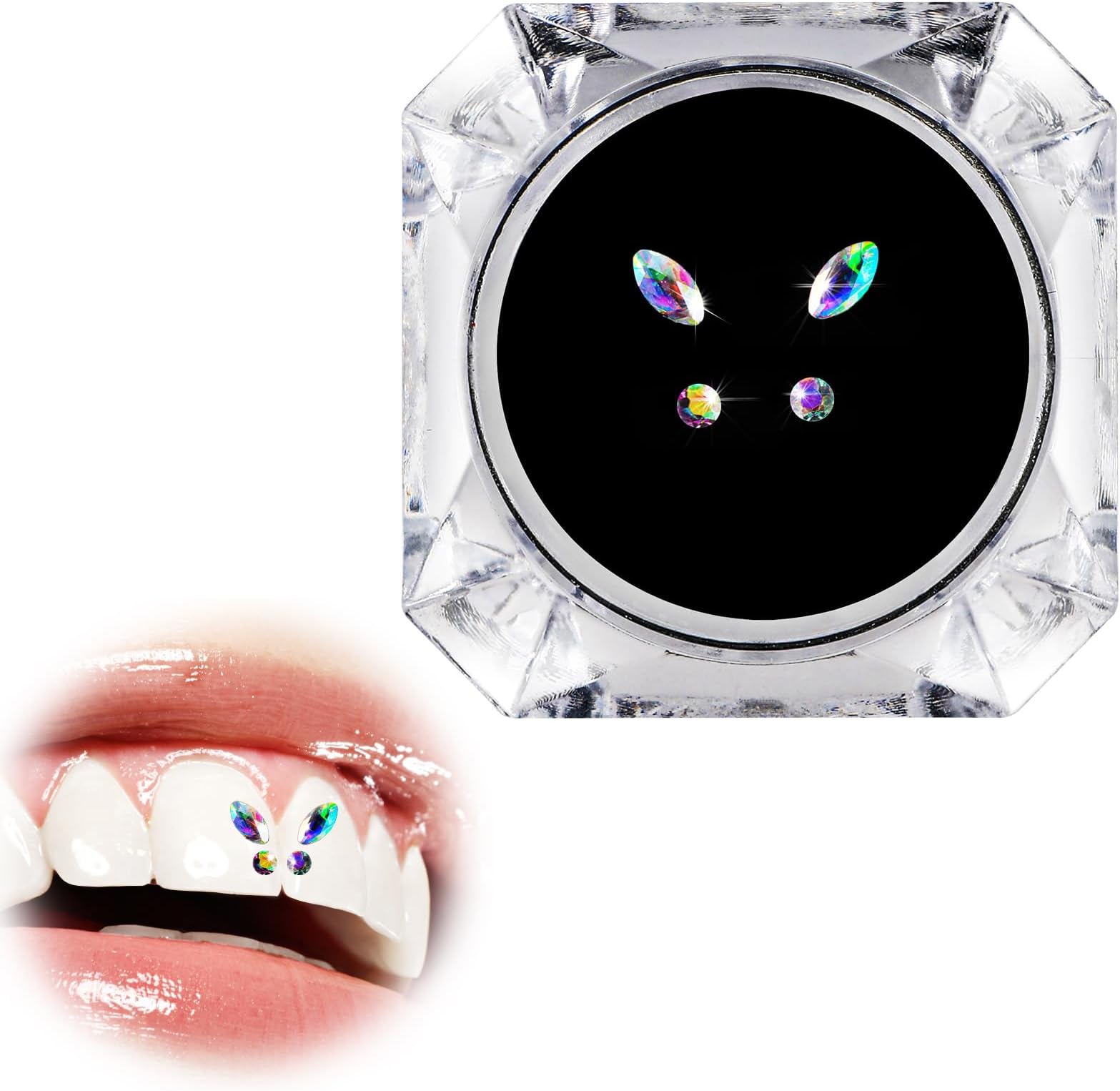 4 Pieces Tooth Gem, Tooth Shine Jewelry Rhinestones, DIY Fashionable Tooth Ornaments Artificial Crystal Tooth Decor for Reflective Teeth Ornament(Multicolour)