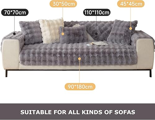 Miniatura 6 de MERRYLIFE Cojín de felpa gruesa de piel sintética de conejo para sofá, antideslizante, cálido, suave, acogedor, fundas de almohada, protector de