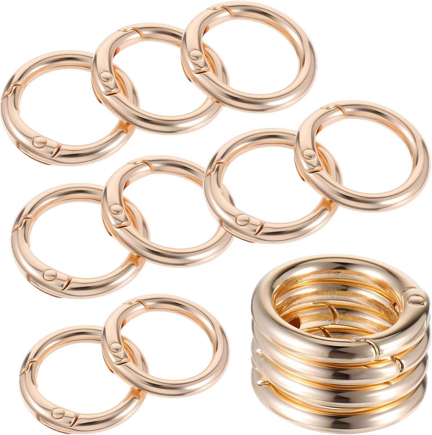 Sibba 13PCS Metal O Rings Spring Round Rings 1 Inch Keychain Large Gold Keyrings Carabiner Keysring Clip Metal Flat Spring O-Ring for Keyrings Buckle Bags Purses Strap Hooks Accessories - Image 7
