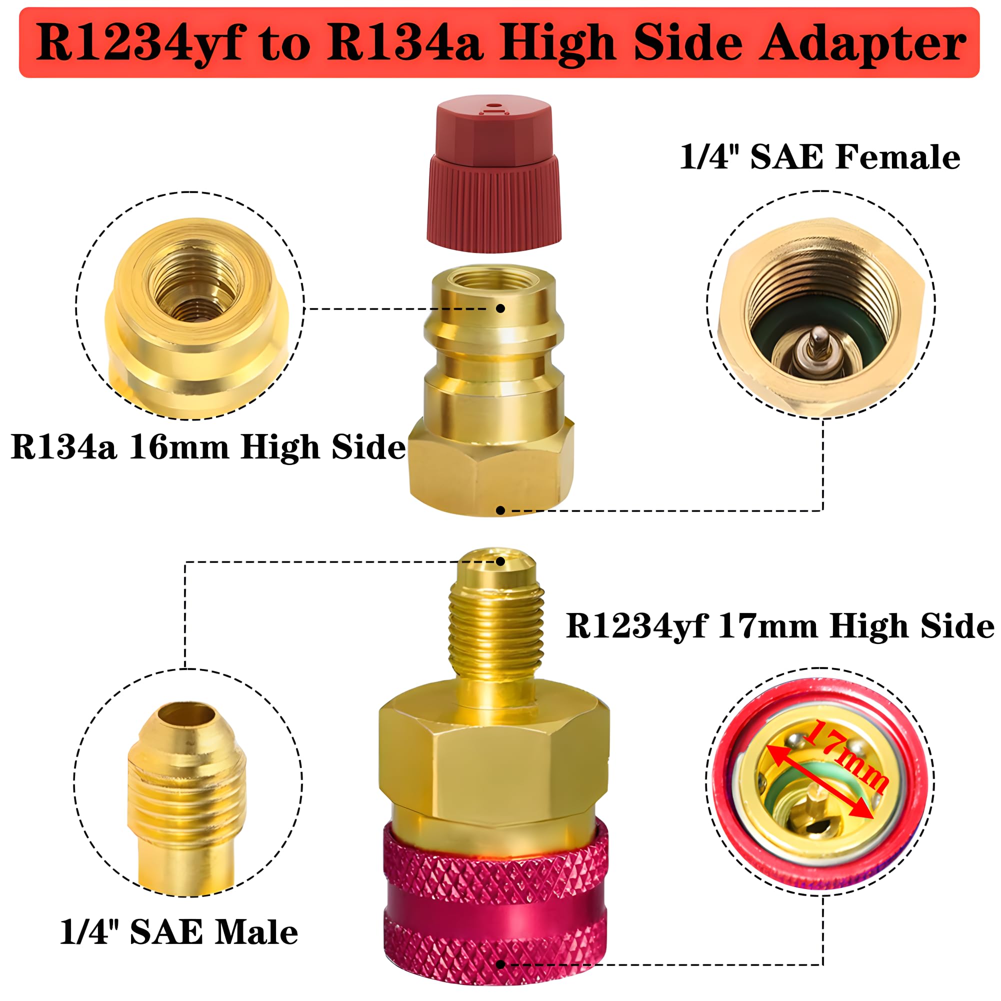 Adaptateurs de Coupleurs Rapides R1234YF R134a Côté Haut/Bas Adaptateur Kit | Saipor 2pcs Adaptateurs R1234yf vers R134a Côté Haut/Bas pour R1234YF Recharge d'évacuation du Système de Réfrigérant A/C