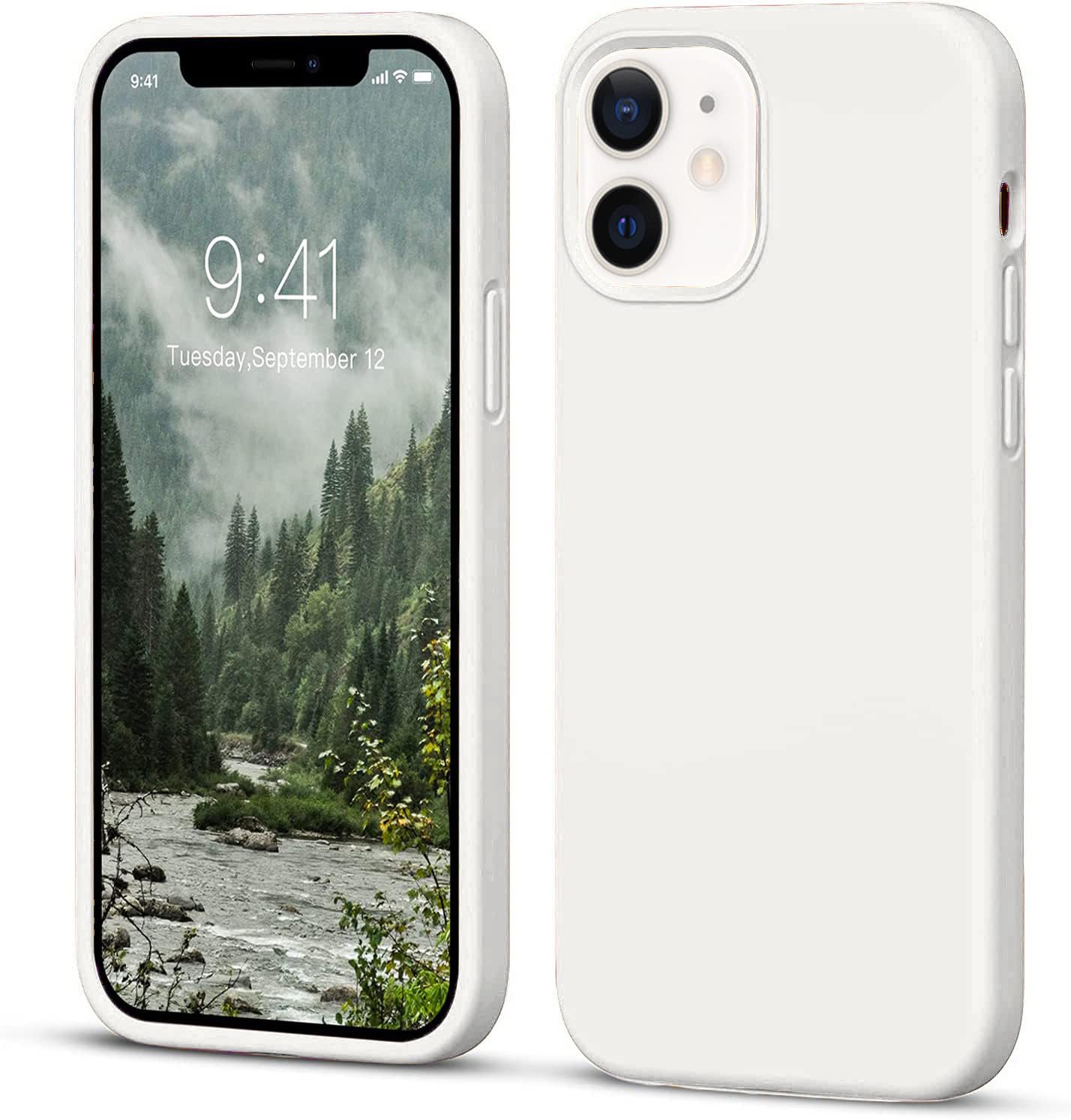 DIZORO® Microfiber Candy Case Compatible for iPhone 12 Smooth Touch Cushion Liquid Soft Silicone Gel Rubber Phone Cases Non-Slip Full Body Protective Shockproof Back Cover (White)-image-26