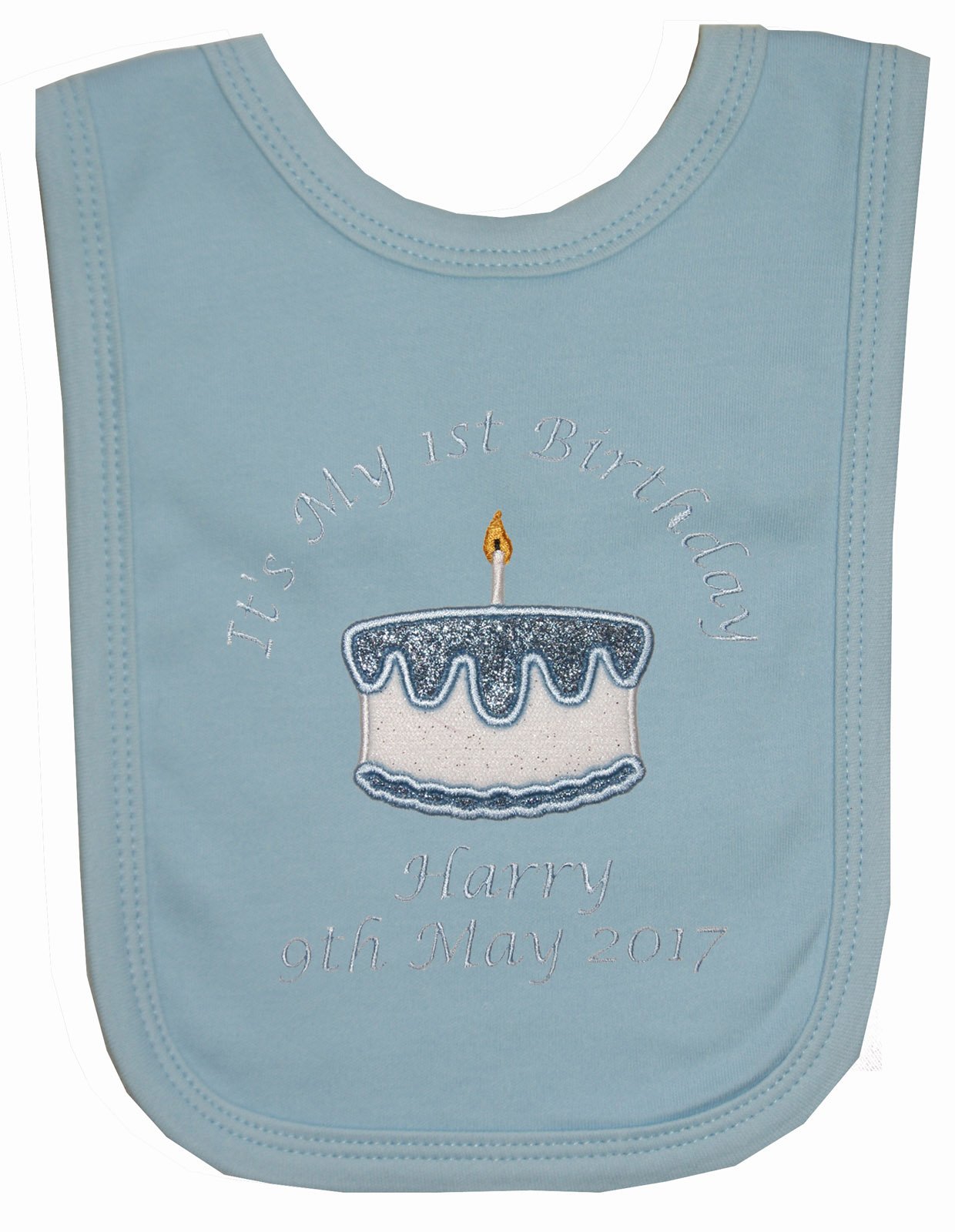 Baby Boy’s Personalised 1st Birthday Cake Bib (Cake Smash) (Blue)